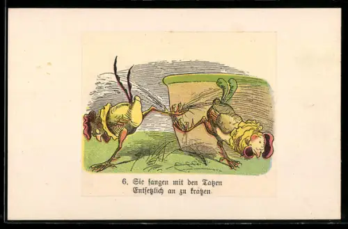 Künstler-AK Wilhelm Busch: Zwei Hähne kämpfen miteinander