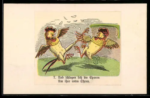 Künstler-AK Wilhelm Busch: Zwei Hähne beim Kampf