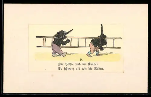 Künstler-AK Wilhelm Busch: Zwei Knaben mit einer Leiter