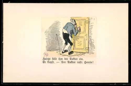Künstler-AK Wilhelm Busch: Mann klopft an einer Tür