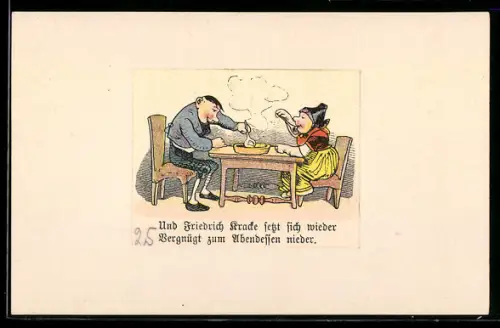 Künstler-AK Wilhelm Busch: Friedrich Kracke beim Abendessen