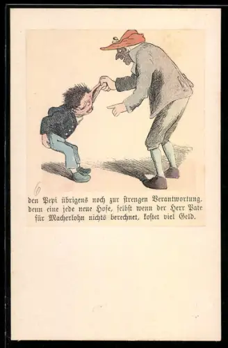 Künstler-AK Wilhelm Busch: Mann zieht Pepi am Ohr