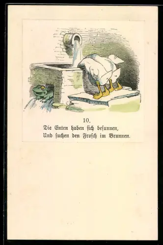 Künstler-AK Wilhelm Busch: Zwei Enten suchen den Frosch im Brunnen