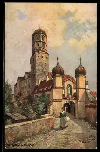 Künstler-AK Dillingen /Donau, Schloss mit Turm