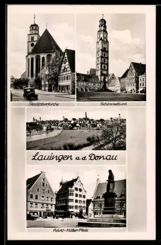 AK Lauingen a.d. Donau, Stadtpfarrkirche, Schimmelturm, Platz