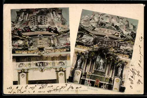 AK Dillingen, Rück- und Vorderseite des goldenen Saals des kgl. Lyceums