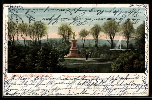 AK Dillingen a. D., Taxispark mit Kriegerdenkmal