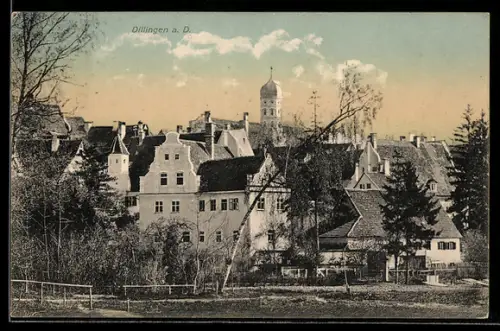 AK Dillingen a. D., Blick vom Taxis-Park auf Altstadt und Kirchturm
