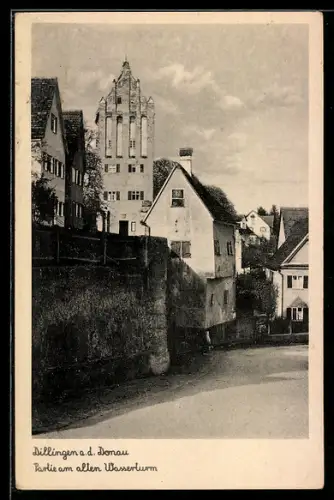 AK Dillingen a. d. Donau, Strassenpartie am alten Wasserturm