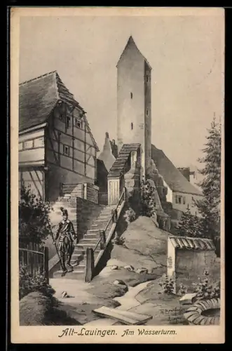 Künstler-AK Alt-Lauingen, Am Wasserturm