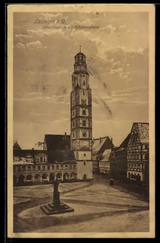 AK Lauingen a. D., Albertusplatz mit Schimmelturm