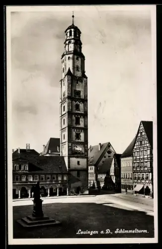 AK Lauingen a. D., Strassenpartie mit Schimmelturm