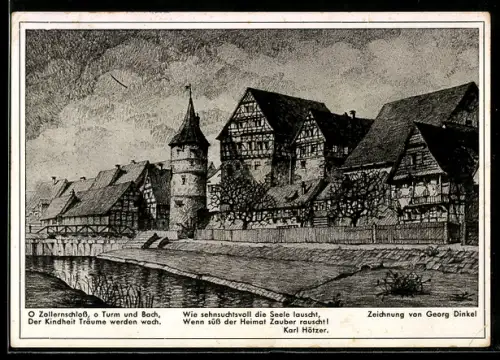 Künstler-AK Balingen, Eyach mit Zollernschloss