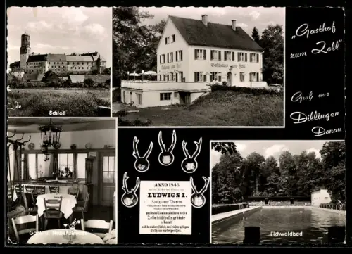 AK Dillingen /Donau, Schloss, Gasthof zum Zoll, Eichwaldbad