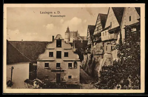 Künstler-AK Eugen Felle: Lauingen a. D., Strasse an der Wasserschapfe