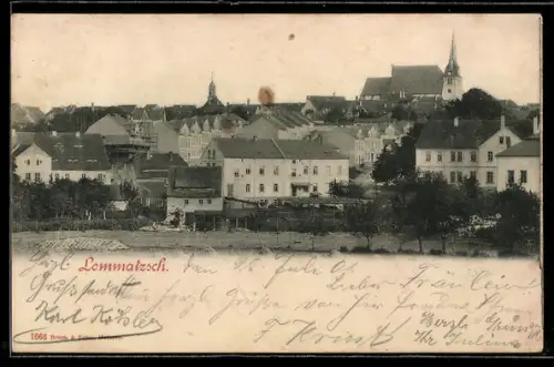 AK Lommatzsch, Teilansicht mit Kirche