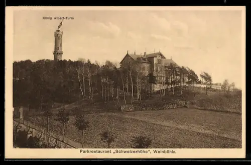 AK Weinböhla, Parkrestaurant Schweizerhöhe, König Albert Turm