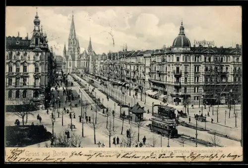 AK Berlin, Wittenbergplatz und Tauentzienstrasse aus der Vogelschau, Strassenbahn