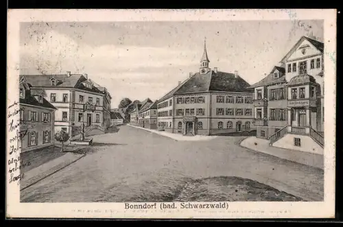 AK Bonndorf /Bad. Schwarzwald, Strassenpartie mit Gasthaus Kranz