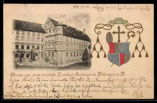 AK Dillingen a. D., Bischöfliches Klerikal-Seminar mit Wappen