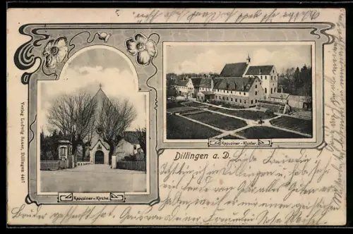 AK Dillingen a. D., Kapuziner-Kloster und Kirche, Aussenansichten