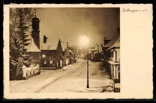 AK Dillingen, Blick in die Strasse bei Winter