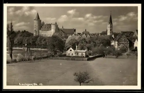 AK Lauingen /Do., Teilansicht mit Kirche und Schloss