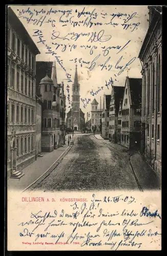 AK Dillingen a. D., Königstrasse mit Kirche