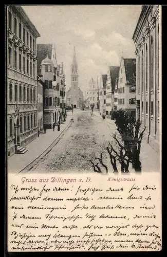 AK Dillingen a. D., Königsstrasse mit Kirche