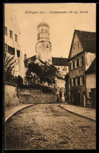 AK Dillingen / Donau, Vorstadtstrasse mit kgl. Schloss