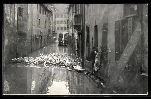 AK Hochwasser Nürnberg am 05. Februar 1909, Schäden in der Spitalgasse
