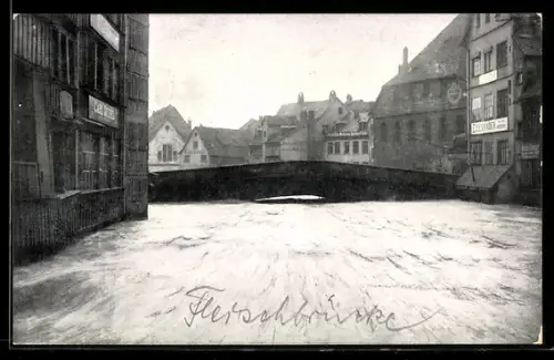 AK Nürnberg, Fleischbrücke bei der Hochwasserkatastrophe 05. Februar 1909