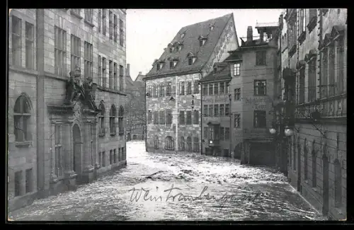 AK Hochwasser Nürnberg am 05. Februar 1909, in der Weintraubengasse