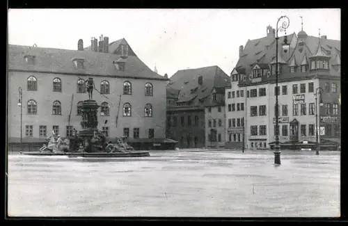 AK Nürnberg, Markt mit Neptunbrunnen bei der Hochwasser-Katastrophe, 5. Februar 1909