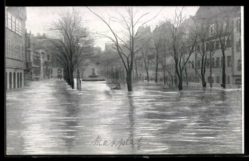 AK Nürnberg, Hochwasser-Katastrophe von 1909, Blick auf den überschwemmten Maxplatz