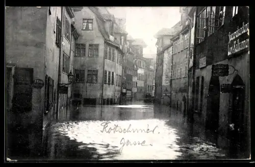 AK Nürnberg, Hochwasser-Katastrophe 1909, Überschwemmung in der Rotschmiedsgasse