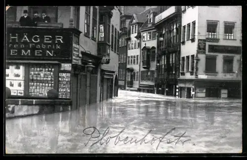 AK Nürnberg, Hochwasser am 05. Februar 1909, Blick in die Plobenhofstrasse