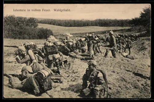 AK Infanterie im vollem Feuer, Waldgefecht