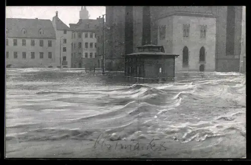 AK Nürnberg, Hochwasser Katastrophe am 5. Febr. 1909, Obstmarkt steht unter Wasser
