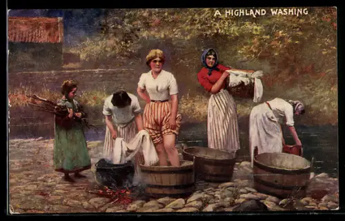 AK A Highland Washing, Waschfrauen bei der Arbeit