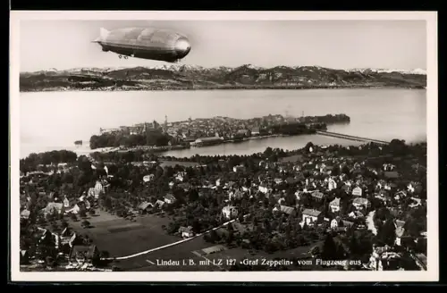 AK Lindau, Überflug des Luftschiffs LZ 127 Graf Zeppelin, Fliegeraufnahme