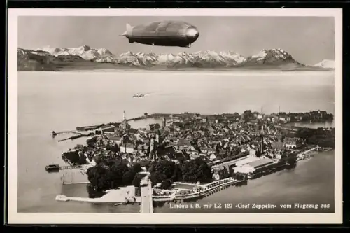AK Lindau, Graf Zeppelin LZ 127 vom Flugzeug aus