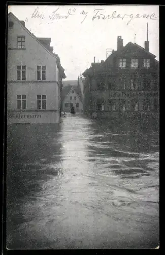 AK Nürnberg, Hochwasser-Katastrophe 1909, Am Sand mit Fischergasse
