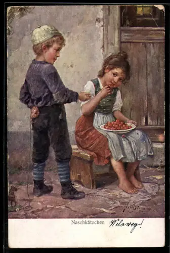 Künstler-AK Brüder Kohn (B.K.W.I) Nr.146-2: Zwei Kinder am Naschen