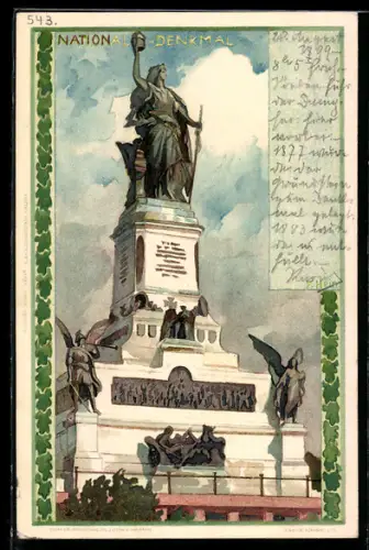 Künstler-AK Franz Hein: Nationaldenkmal Niederwald