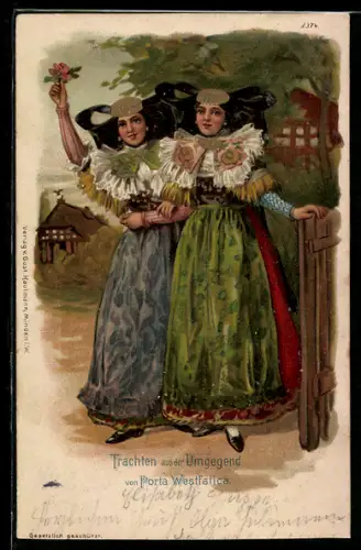 Lithographie Frauen in Tracht Schaumburg-Lippe