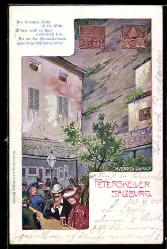 Künstler-AK Hubert von Zwickle: Salzburg, Gasthaus Peterskeller