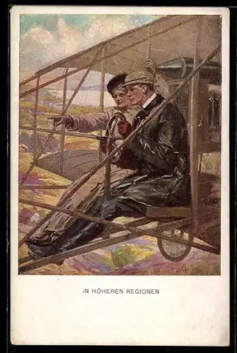 Künstler-AK Clarence F. Underwood: Love on wings, Paar in Flugzeug