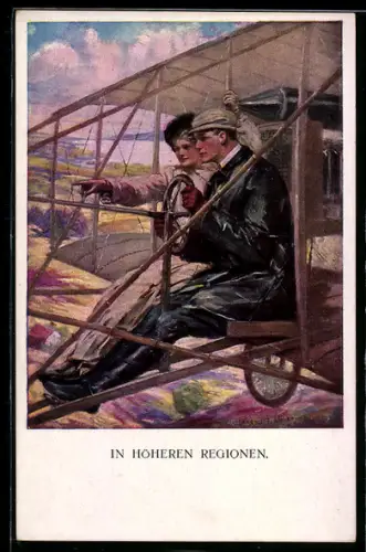 Künstler-AK Clarence F. Underwood: Love on wings, Paar in Flugzeug