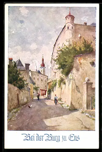 Künstler-AK Enns, Partie bei der Burg